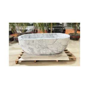 European Style Natural Stone Indoor Carrara White Oval Marble Bathtub