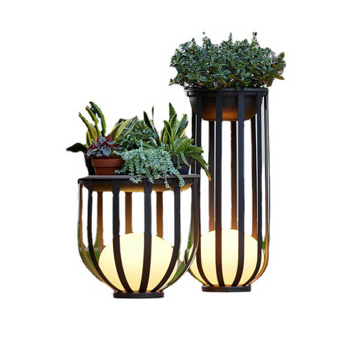 Garden Light Flower Pot Stand Lamp Birdcage Motif Ornaments Solar Lawn