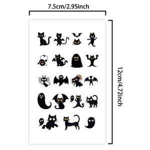 Autocollant <span class=keywords><strong>tatouage</strong></span> temporaire Halloween chauve-souris Halloween <span class=keywords><strong>chat</strong></span> <span class=keywords><strong>noir</strong></span> dessin animé <span class=keywords><strong>tatouage</strong></span> étanche adapté au visage bras doigt - Product Image 1