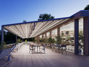 Venta al por mayor de toldos recubiertos de PVDF de techo motorizado personalizados toldo de <span class=keywords><strong>lona</strong></span> retráctil pérgola para jardín - Product Image 4