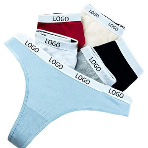 تصميم جديد مخصص القطن السيدات الملابس الداخلية ثونغ مطاطا حزام شعار الطباعة ، الملابس الداخلية للنساء - Product Image 4