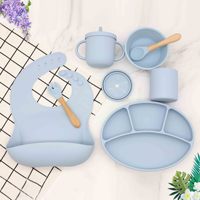 Sans aspiration, sans Bpa, Logo imprimé, imperméable, assiette et cuillère en Silicone, bol pour bébé, bavoir, plats pour enfants, ensemble d'alimentation pour bébé en Silicone