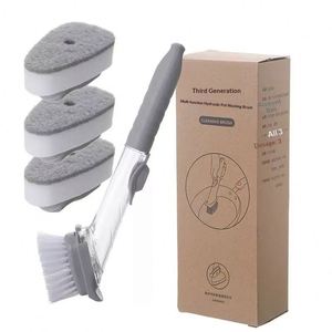 Multi-function Long-handled Plastic Kitchen <b>Cleaning</b> <b>Brush</b> with Automatic Liquid Adding <b>for</b> Pots and Bowls - Product Image 4