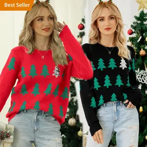 Women's deer pattern knitted sweater, loose sleeved top, Christmas style,  winter vacation casual round neck suit - AliExpress