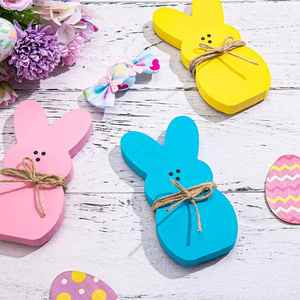 New Design 3Pcs Bunny Wooden Sign With Jute Rope Freestanding Wood Table Decoration Rabbit Shape for Easter - Product Image 1