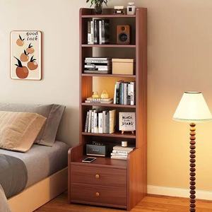 Wooden bookcase, floor-standing, large-capacity bedside storage cabinet with <b>drawers</b>, solid wood <b>small</b> rental room storage - Product Image 1