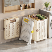 Nouveaux produits 2026, vente chaude, panier à linge pliable en plastique mural avec roulettes