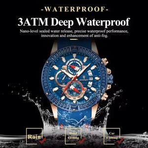 Montre de luxe pour homme avec bracelet en silicone bleu, étanche, chronographe sport, mouvement à quartz, modèle 686 - Product Image 5