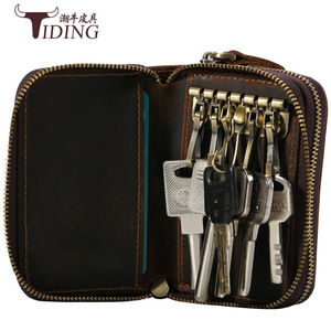 กระเป๋าใส่กุญแจหนังแท้ไทดิงขนาด 4 นิ้ว ซิปสองชั้นอเนกประสงค์ กระเป๋าสตางค์สไตล์เรโทร สีพื้น - Product Image 5