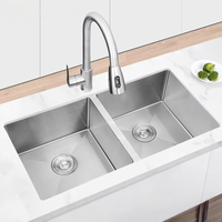 Évier de cuisine double à encastrer en acier inoxydable SUS304 robuste avec robinet pour usage domestique