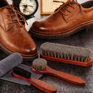 Ensemble de brosses à chaussures en crin de cheval durable, 4 pièces, manche en bois de hêtre pour l'entretien quotidien et le polissage des chaussures en cuir - Product Image 1