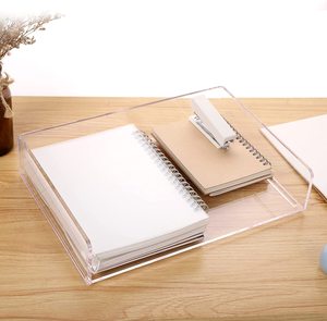 Bandeja de acrílico apilable con <span class=keywords><strong>letras</strong></span>, organizador de escritorio, bandeja de papel transparente, paquete de 2 unidades - Product Image 5