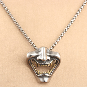 Collar Unisex de Acero Inoxidable con Colgante de Máscara de Dientes de Vampiro, Diseño Geométrico, Estilo Punk, Dos Tonos - Product Image 1