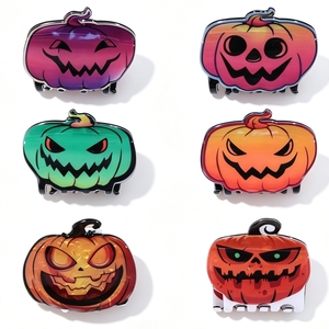 Pinzas para el pelo de calabaza malvada de Halloween, horripilantes pinzas para el pelo de calabaza Jack-O'-Lantern, pinzas para el pelo de calabaza con mueca para mujer - Product Image 1