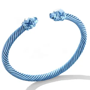 New Design Retro Style Blue Black Pink Color Stainless Steel Popular Open Twist Fashion Jewelry Cable Wire Bracelets Bangles