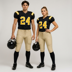 Ensemble d'uniformes de football américain style mode noir et jaune, numéro 24, unisexe adulte, respirant, en polyester, vente en gros - Product Image 1