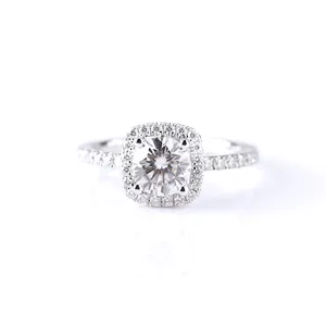 白金戒指镶嵌moissante钻石结婚戒指圆形明亮式切割婚礼