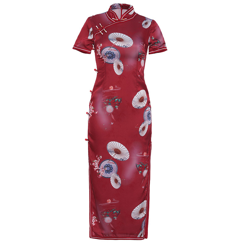 Shop Double Layered Red Blue Qipao Retro Dresses for Women Shop Double Layered Red Blue Qipao Retro Dresses for Women