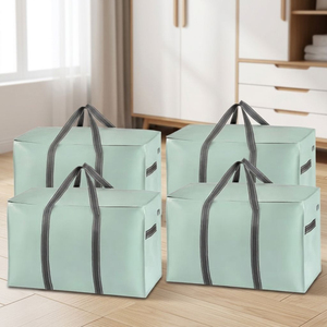 Set di 4 Sacchi Portaoggetti Pieghevoli in Polipropilene VENO da 102 Litri con Manici Robusti e Cerniera (Verde Chiaro) per Soggiorno e Abbigliamento - Product Image 4