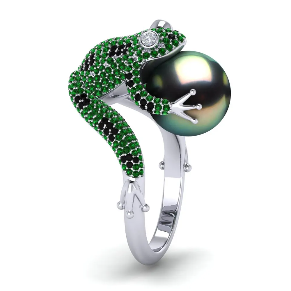 925 Sterling Silver Unique Designs Crystal Zircon Shell Pearl Frog Hug Rings Jewelry Women