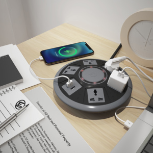 UFO phong cách vòng mở rộng ổ cắm 5 / 6 AC Ổ cắm điện 2 cổng USB 250V quá tải bảo vệ bảng điện - Product Image 5