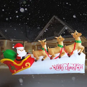 Cao quality10ft ngoài trời Patio bãi cỏ Inflatable trang trí Hươu giỏ hàng với Santa Sleigh Inflatable giáng sinh