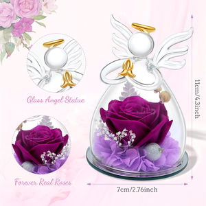 Figuras de Ángeles Personalizadas al por Mayor, Cúpula de Cristal con Rosa Preservada Real, Regalo <span class=keywords><strong>para</strong></span> <span class=keywords><strong>el</strong></span> Día de San Valentín o <span class=keywords><strong>el</strong></span> Día de la Madre, Hecho a Mano, Eterno - Product Image 4