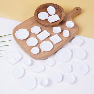 Plastic Simulation White Miniature Kitchen Food Play DIY Toy Plate Accessories Container