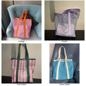 Bolso de playa grande de malla transparente con parte superior abierta para mujer, bandolera transparente a rayas sin arena, colorido para verano y piscina - Product Image 3