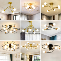Lustre de plafond multi-têtes en fer industriel, design vintage créatif, éclairage LED pour salon, chambre à coucher, salle à manger