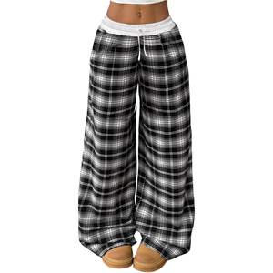 Pantalones Anchos a Cuadros para Niña, Cintura Elástica, Franela de Algodón, Transpirables, Estilo Baggy - Product Image 2