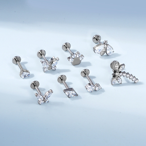 Anting-anting <span class=keywords><strong>titanium</strong></span> tanpa ulir Toposh ASTM F136 bentuk capung kupu-kupu untuk tindik tragus, conch, helix, daith, model tetesan air, perhiasan tubuh. - Product Image 3