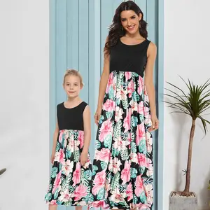 Mix Moeder En Dochter Jurken Mouwloos Printen Meisje Zomerjurk Bijpassende Familie Outfits Vrouwen Zelfs Jurk Moeder Kinderen Kleding