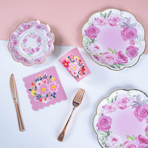 Assiettes et serviettes en papier florales de luxe, fournitures de fête, décoration florale rose pour baby shower, bridal shower, tea party, <span class=keywords><strong>anniversaire</strong></span> - Product Image 3