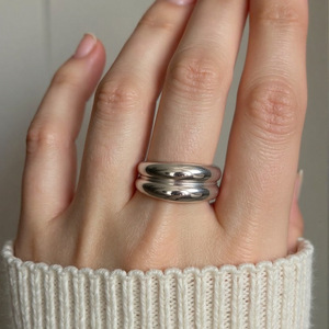 Titanium Steel Open <b>Ring</b> Wave Geometry Oval Shape For Women Jewelry Gift - Product Image 2