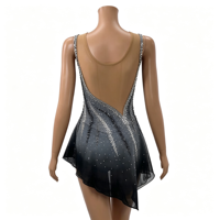 Costume de patinage artistique pour enfants et adultes, robe en maille dégradée gris-noir avec strass pour spectacle sur glace et compétition