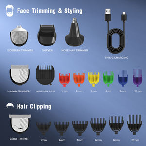 Kit <span class=keywords><strong>de</strong></span> toilettage électrique tout-en-un pour homme, lame en acier inoxydable portable, tondeuse à cheveux et à barbe, usage domestique, <span class=keywords><strong>anglais</strong></span>, étanche IPX7 - Product Image 2