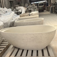 Baignoire en pierre artificielle texturée en terre cuite, surface solide mate, forme d'œuf, pour hôtel de luxe, villa, salle de bain