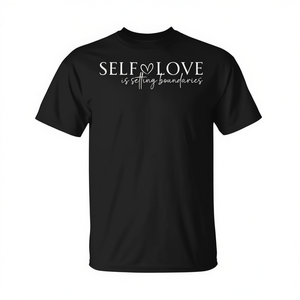 Camiseta con estampado 'Self Love Is Setting Boundaries', color negro, para adultos, unisex, cuello redondo, manga corta, promocional - Product Image 3