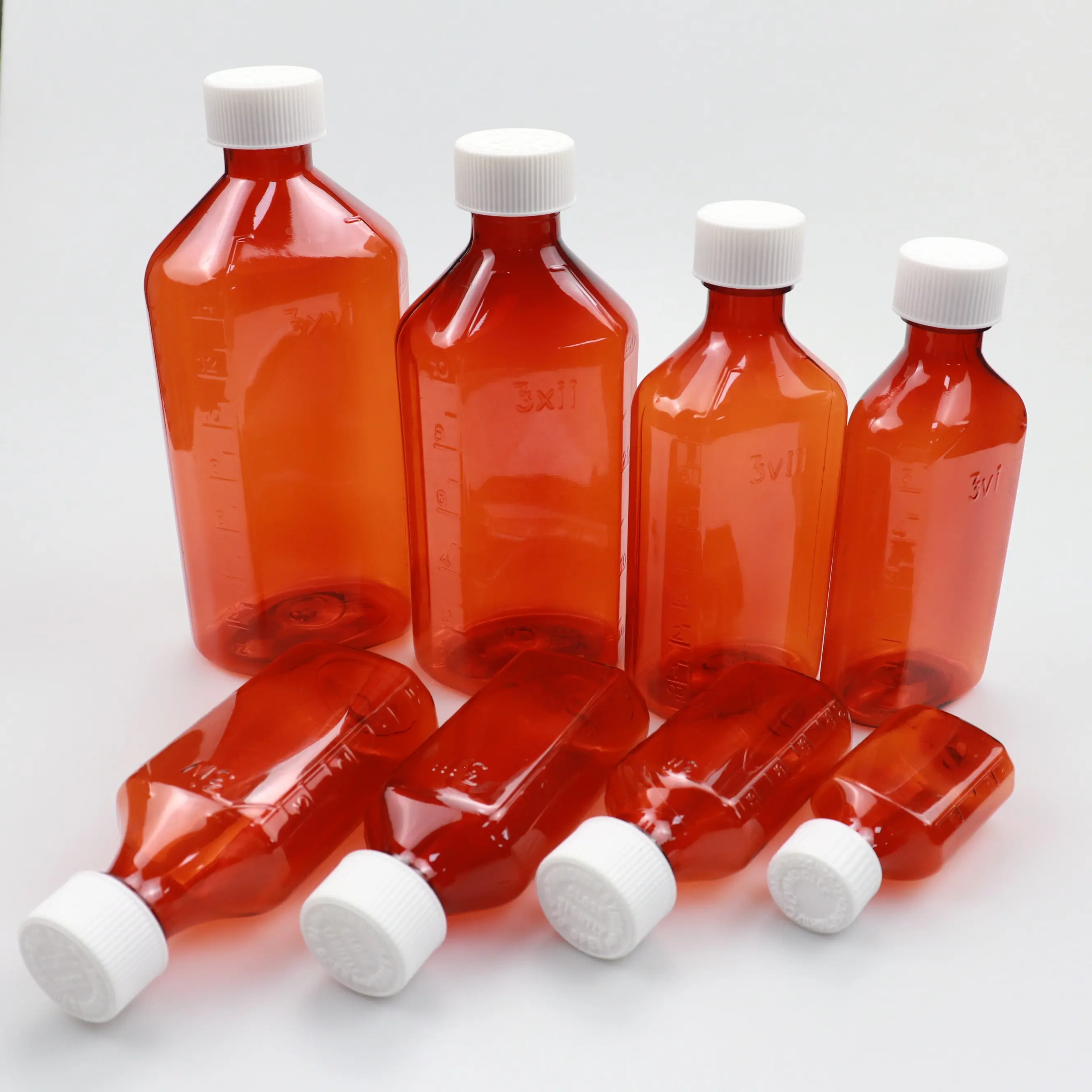 Customized 8oz 240ml Wholesale Amber PET Oval medicine Liquid syrup Bottle with CR Cap