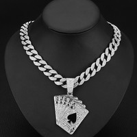 Chaîne Cuban Link en alliage avec fermoir boîte, style jeu de cartes, bijoux de mode Hip Hop Streetwear audacieux et chic urbain pour hommes, collier pour hommes en gros