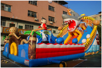 Aire de jeux aquatique gonflable sur le thème de l'océan pour enfants, grand parc de saut gonflable à thème de dessin animé avec toboggan pour événements en plein air