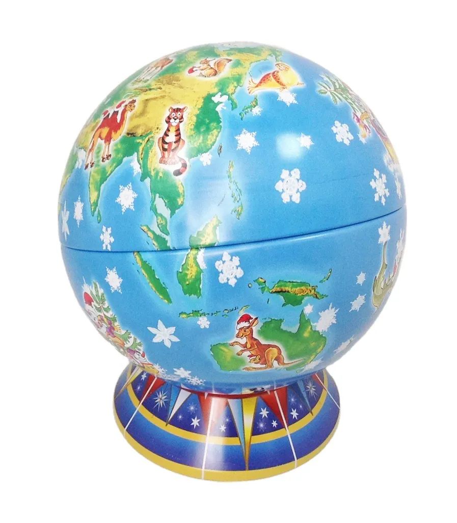 Factory Direct Aangepaste Decor Metalen Bal Bol Globe Vorm Tin Box Met Stand Ondersteuning