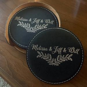 Posavasos de Cuero <span class=keywords><strong>PU</strong></span> con Logotipo Personalizado, Posavasos de Cuero Grabable con Láser para Bodas, con Soporte - Product Image 2
