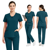 Nouvel arrivage 2026 – Ensemble de blouses d'infirmière tendance bicolore, extensible dans les quatre sens, uniforme d'hôpital color-block, manches courtes, col en V pour femme