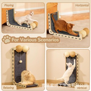 Wooden Upright Cat Scratching <b>Post</b> 28.4 In Height Sisal Material Durable <b>Scratch</b> Board For Cats - Product Image 2