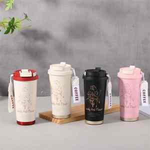 แก้วกาแฟสแตนเลส 304 คุณภาพสูง ลายดอกลิลลี่ออฟเดอะแวลลีย์ เก็บความร้อน-เย็น ป้องกันการรั่วซึม พกพาสะดวก ความจุเยอะ ดื่มได้สองแบบ - Product Image 2