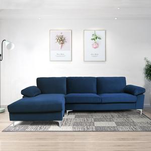Sofá Seccional de Terciopelo Azul Marino <span class=keywords><strong>en</strong></span> Forma de <span class=keywords><strong>L</strong></span> de 3 Plazas para Sala de Estar, Venta al por Mayor de Fábrica IDAO - Product Image 1