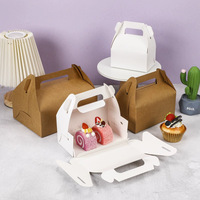 Boîte à gâteau en papier kraft réutilisable en stock, pour mousse et pâtisserie, emballage portable à emporter et pour la pâtisserie