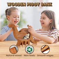 Tirelire transparente en bois avec dessin animé, boîte de collecte d'argent pour enfants, cadeau Surprise sûr